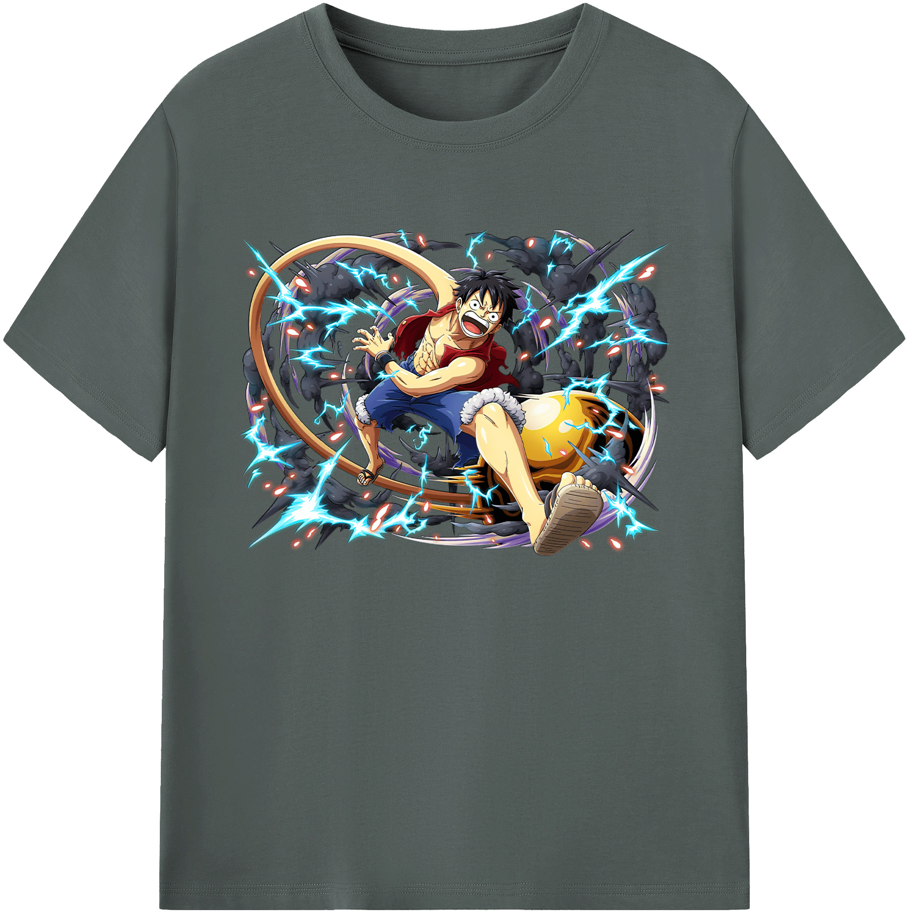 ワンピース モンキー・D・ルフィ ONE PIECE Monkey D. Luffy 綿100％ メンズ半袖Tシャツ｜肌触りやわらか＆通気性